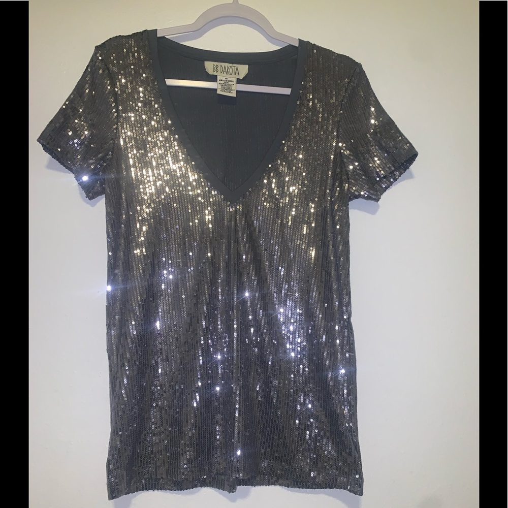 BB Dakota Gray Sequins Top Size M
